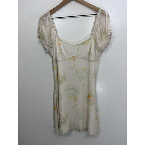 Y2K Cottagecore Romantic Prairie Milkmaid Mesh Mini Dress L Coquette Soft Girl - Picture 1 of 15